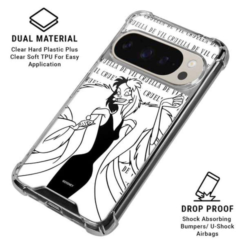 Disney Villains Cruella de Vil Black and White Pixel 9/9 Pro Clear Case